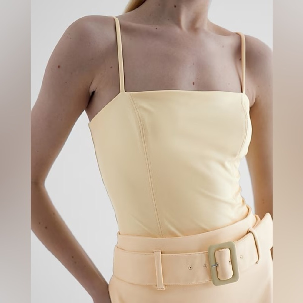 NWT Express Body Contour Faux Leather Cami Bodysuit in Pale Yellow size XL